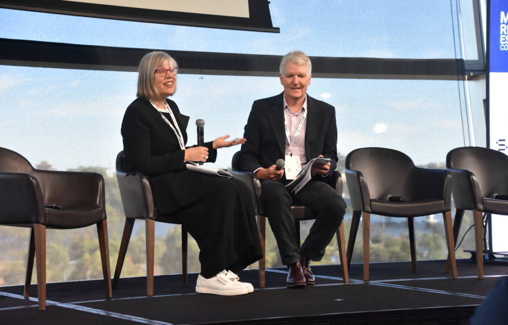 Jacqui Coombes and Paul Hodkiewicz challenge industry norms in a bold call to rethink resource modelling workflows at MREC2025. Photo: Jamie Wade.