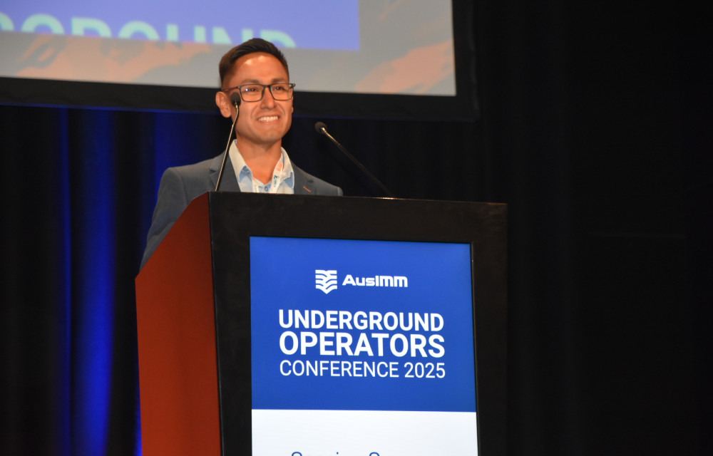 Giancarlo Calzada Canares presents at the 2025 AusIMM Underground Operators Conference in Adelaide on Kazzinc’s strategic mine planning overhaul for the Ridder-Sokolny Mine, highlighting data-driven zoning and risk modelling. Photo: Jamie Wade.