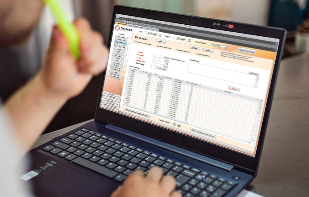 Geologist uses GeoSpark Core software to capture and validate exploration data, highlighting AI, cloud hosting and QAQC in mineral exploration.