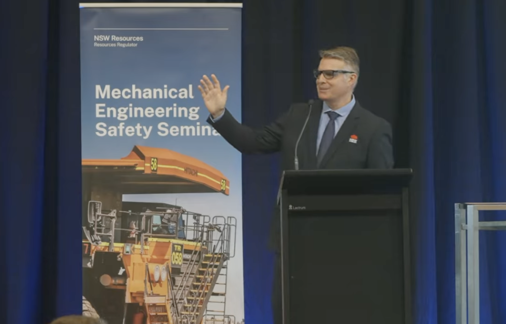 Anthony Margetts and Russell Wood address the NSW Resources Regulator Mechanical Engineering Safety Seminar, highlighting vehicle interaction risks and apprentice supervision.