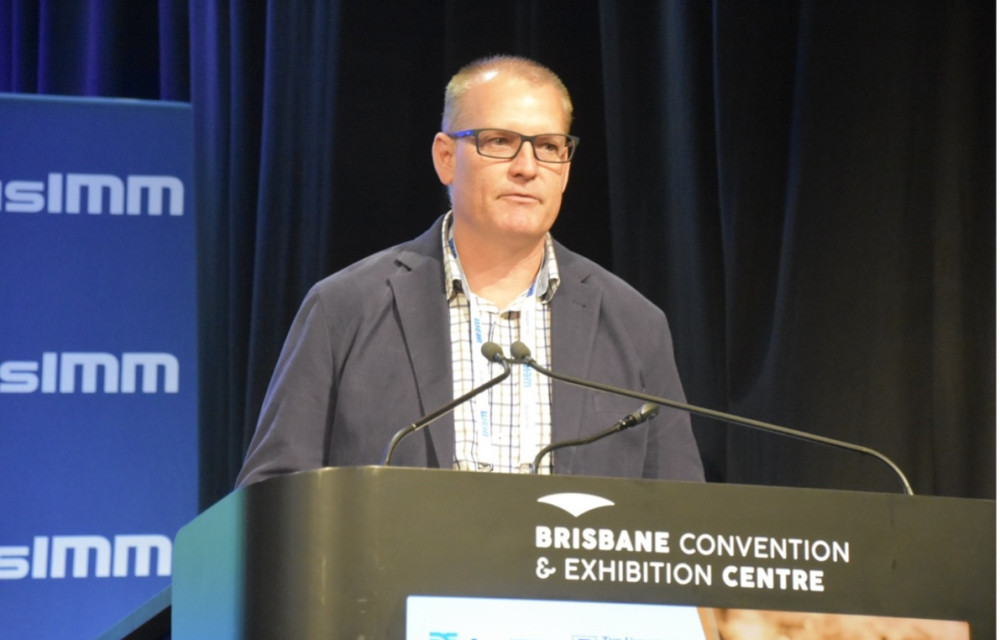 Wade Ludlow presenting at the Life of Mine | Mine Waste and Tailings Conference 2025 in Brisbane on redesigning mine levees and diversion drains. Picture: Jamie Wade