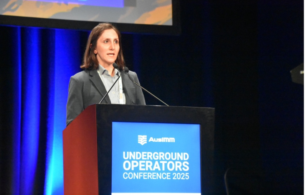 Dr Armineh Hassanvand presenting Orica’s collaborative research on In-Place Recovery (IPR), a novel underground leaching method for low-grade copper extraction at the AusIMM Underground Operators Conference 2025 in Adelaide.